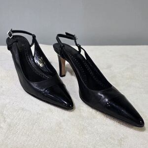Brooks Brothers Black Leather Slingback Heel w/Patent Leather Closed Pointed Toe
